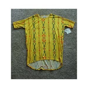 New LuLaRoe Irma T Shirt Top Womans Small Classy Long/Short Yellow with Flowers!